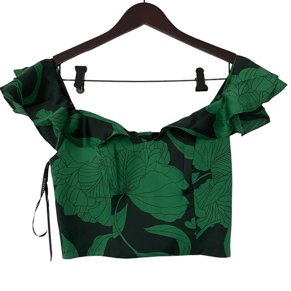 Marciano Emerald Green-Black Cold-Shoulder Crop Top - Size XS - Picture 6 of 12